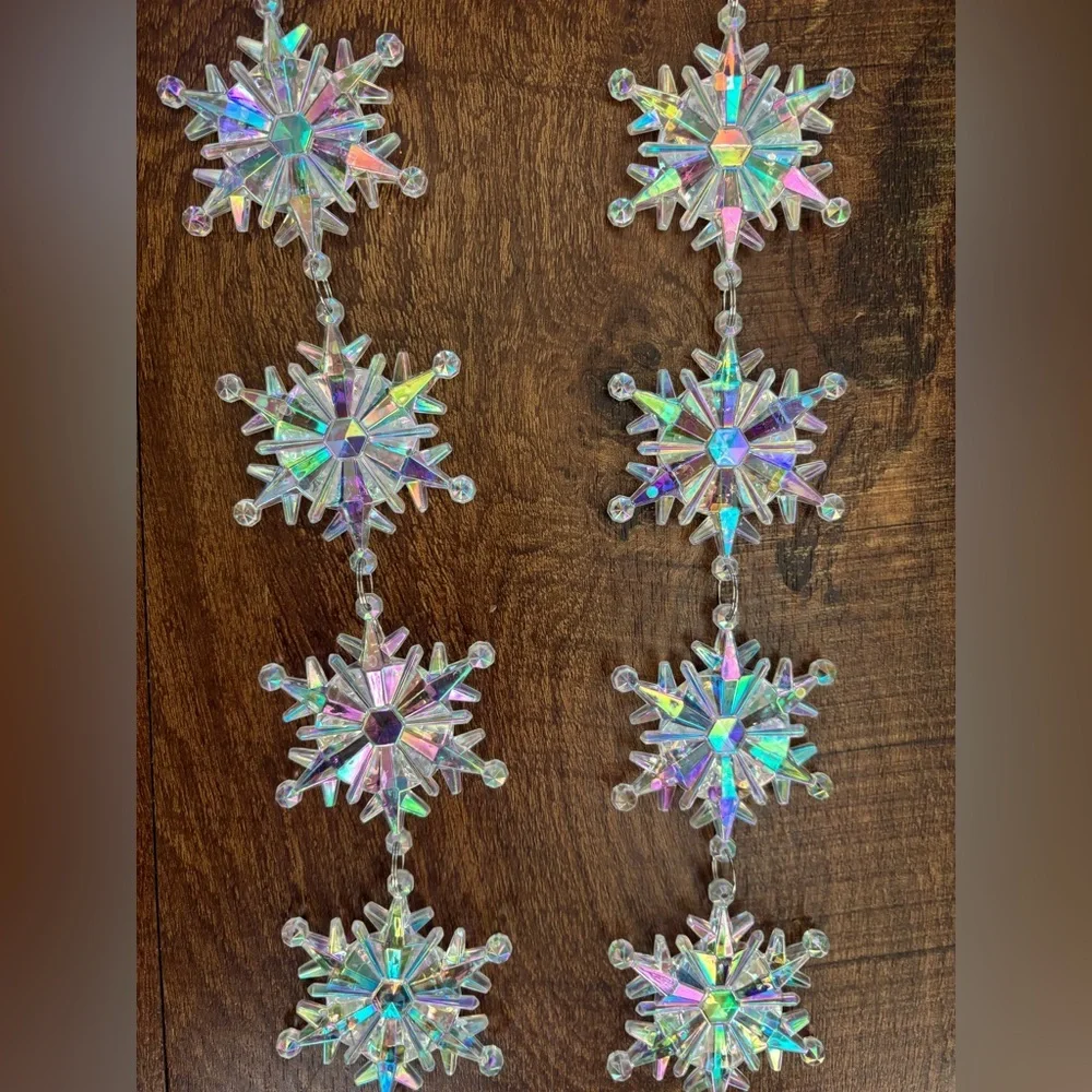 NWT Ashland Christmas Xmas iridescent snowflake garland 2 sets 6 feet each